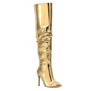 I.N.C. Int Concepts Women Vegan Gold Patent Over-The-Knee Slouch Boots Size 5M
